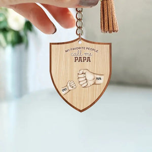 Personalized My Favorite People Call Me Papa Hand with Kid Name Wood Keychain Printed PNTB1105