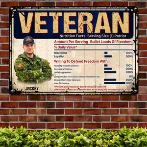 Personalized Upload Your Canadian Veteran/Soldier Photo with Name Nutrition Facts Serving Size Patriot Metal Sign Printed 23APR-HQ11