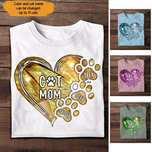 Personalized Dog Mom Heart with Paw Dog Name Dog Lovers Gift Tshirt Printed PNTB0905