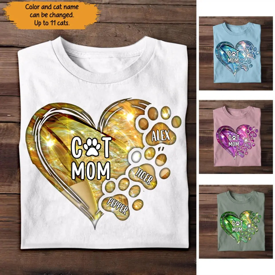 Personalized Dog Mom Heart with Paw Dog Name Dog Lovers Gift Tshirt Printed PNTB0905