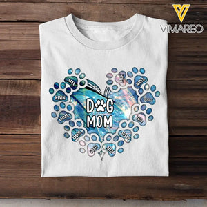 Personalized Dog Mom Heart with Paw Dog Name Dog Lovers Gift Tshirt Printed PNTB0905