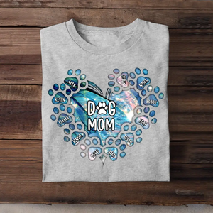 Personalized Dog Mom Heart with Paw Dog Name Dog Lovers Gift Tshirt Printed PNTB0905