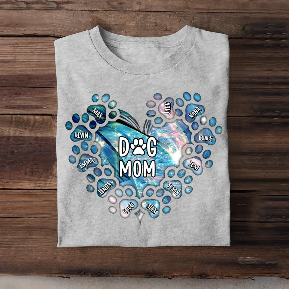 Personalized Dog Mom Heart with Paw Dog Name Dog Lovers Gift Tshirt Printed PNTB0905