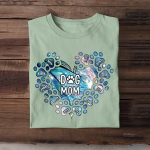 Personalized Dog Mom Heart with Paw Dog Name Dog Lovers Gift Tshirt Printed PNTB0905