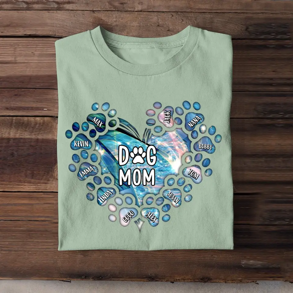 Personalized Dog Mom Heart with Paw Dog Name Dog Lovers Gift Tshirt Printed PNTB0905