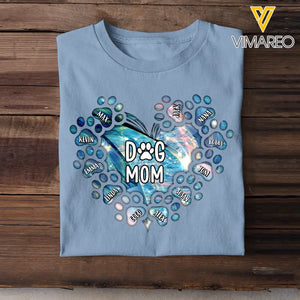 Personalized Dog Mom Heart with Paw Dog Name Dog Lovers Gift Tshirt Printed PNTB0905
