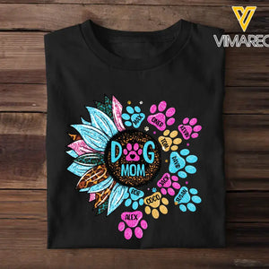 Personalized Dog Mom Sunflower Paw with Dog Name Tshirt Printed 23MAY-DT15