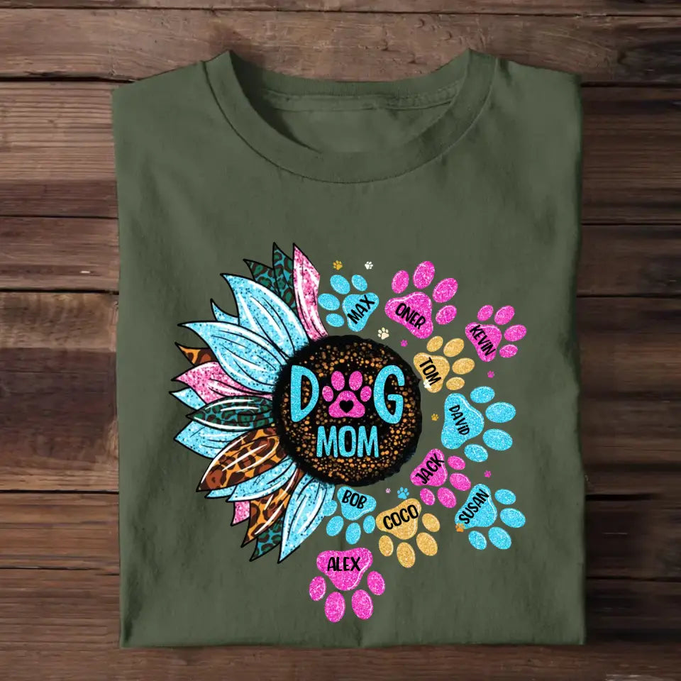 Personalized Dog Mom Sunflower Paw with Dog Name Tshirt Printed 23MAY-DT15