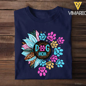 Personalized Dog Mom Sunflower Paw with Dog Name Tshirt Printed 23MAY-DT15