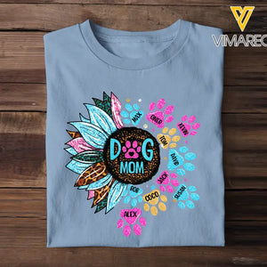 Personalized Dog Mom Sunflower Paw with Dog Name Tshirt Printed 23MAY-DT15