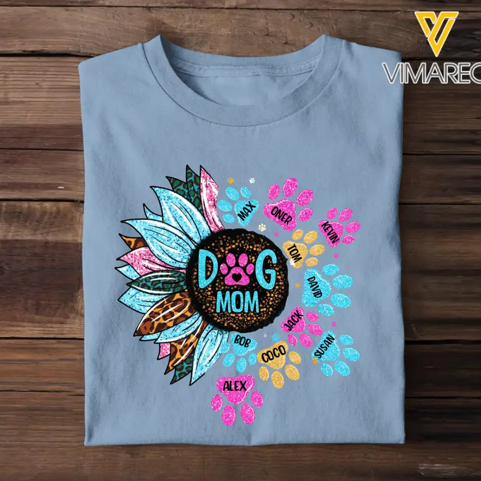 Personalized Dog Mom Sunflower Paw with Dog Name Tshirt Printed 23MAY-DT15
