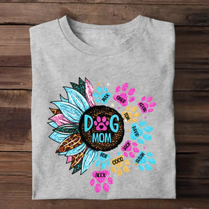 Personalized Dog Mom Sunflower Paw with Dog Name Tshirt Printed 23MAY-DT15