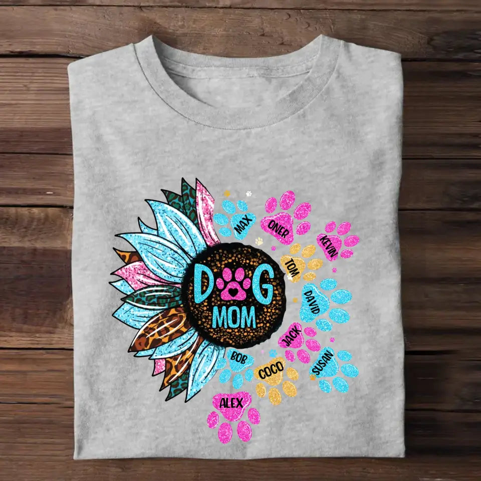 Personalized Dog Mom Sunflower Paw with Dog Name Tshirt Printed 23MAY-DT15