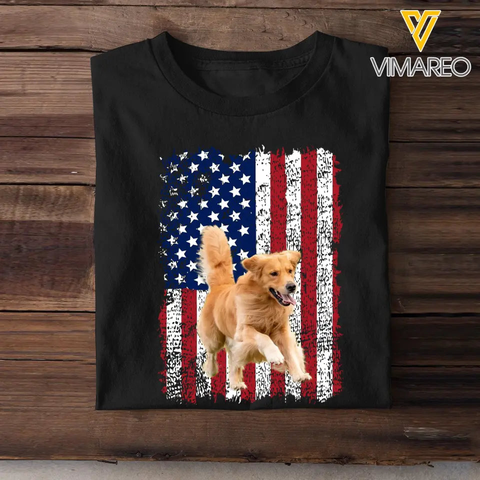 Personalized Upload Your Dog Photo US Flag T-shirt Printed 23MAY-TB15