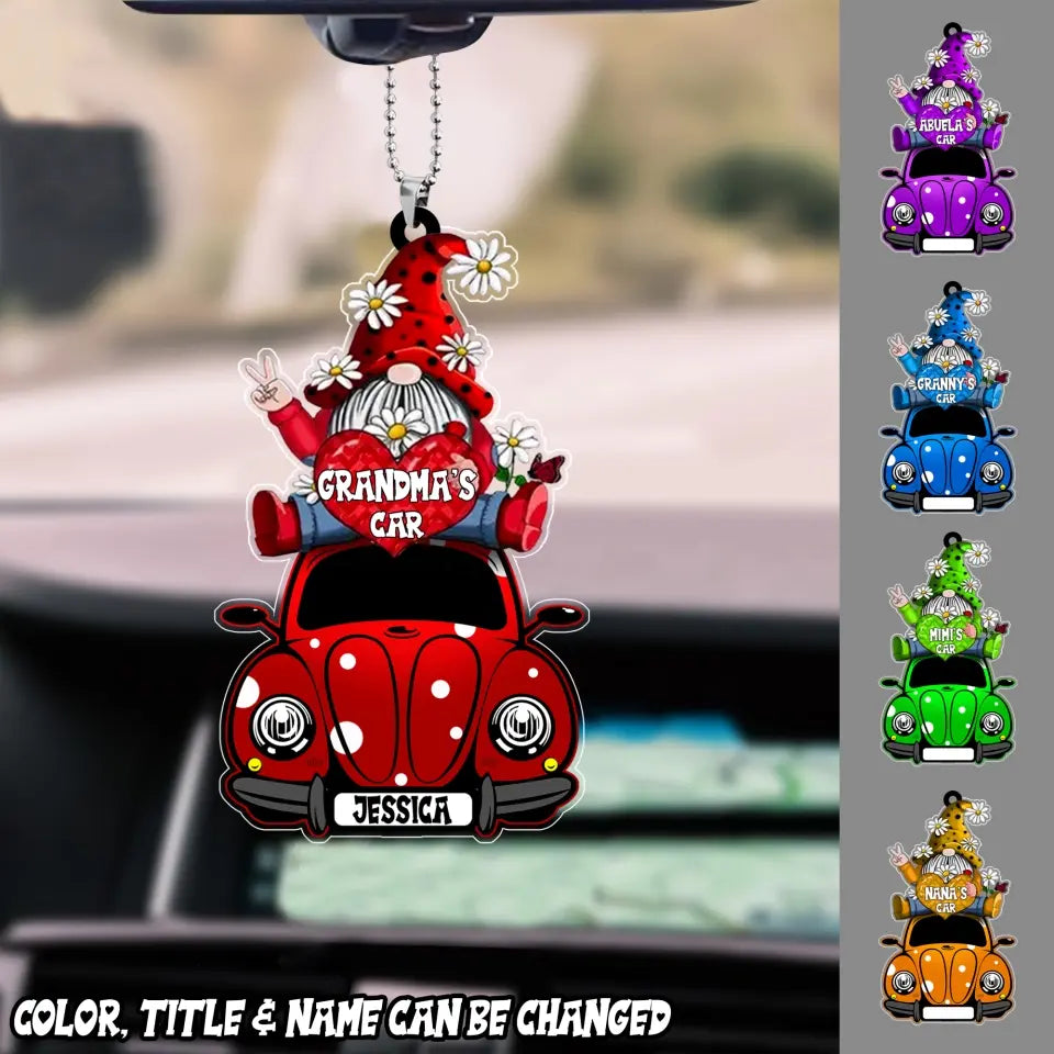 Personalized Car Bug Gnome Grandma with Name Acrylic/Plastic Ornament Printed QTDT1705