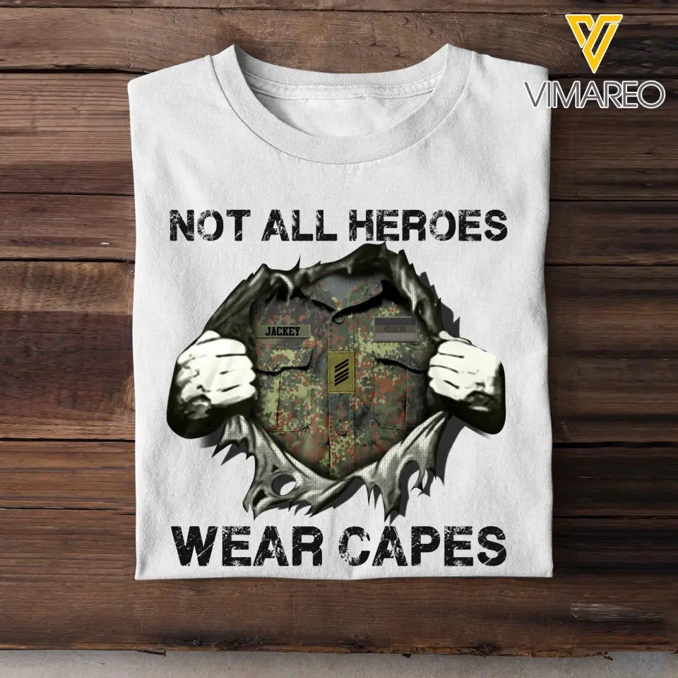 Personalized German Veteran/Soldier Rank Camo with Name Not All Heroes Wear Capes Tshirt Printed THDT1705