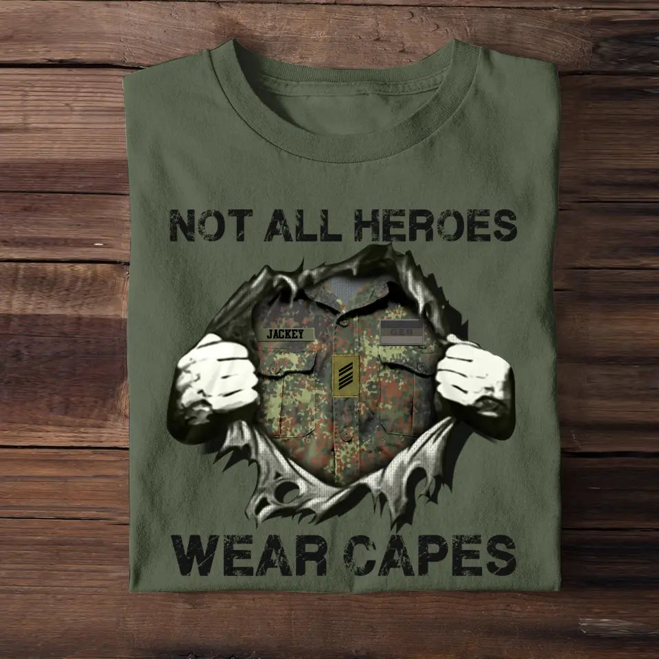 Personalized German Veteran/Soldier Rank Camo with Name Not All Heroes Wear Capes Tshirt Printed THDT1705