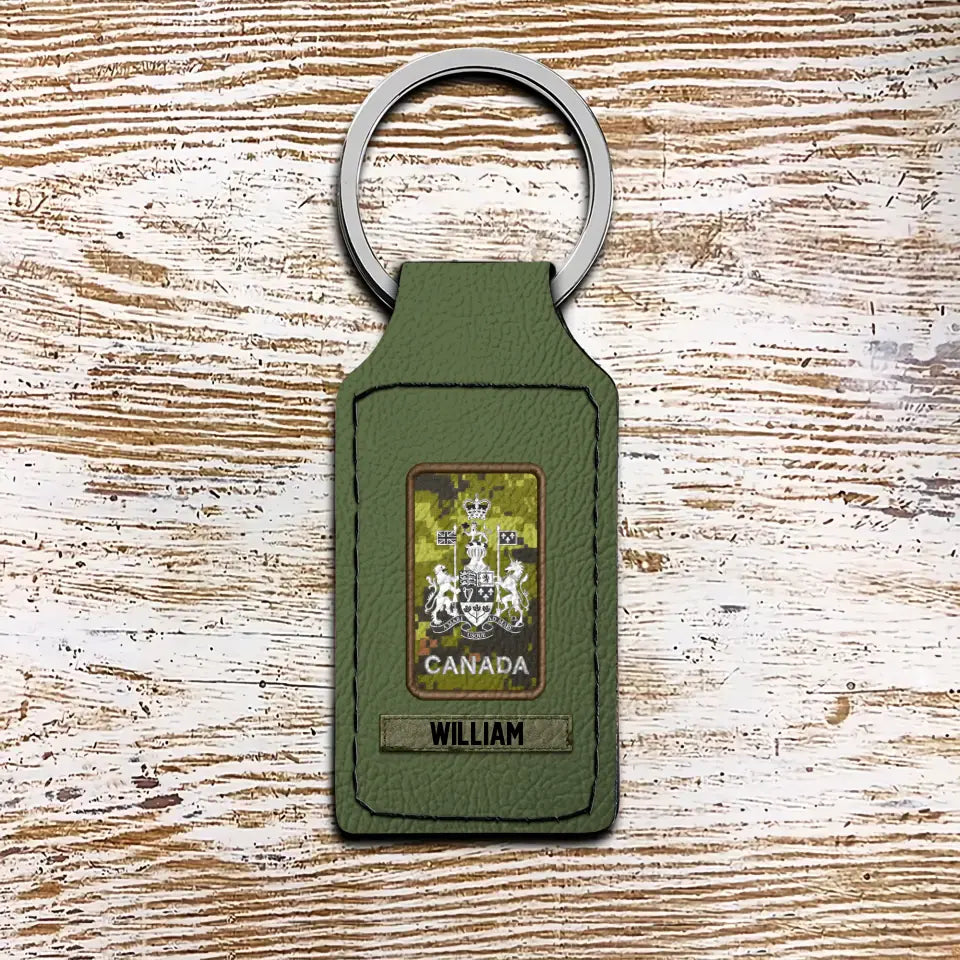 Personalized Canadian Veteran/ Solider Rank Leather Keychain Printed QTHQ1811
