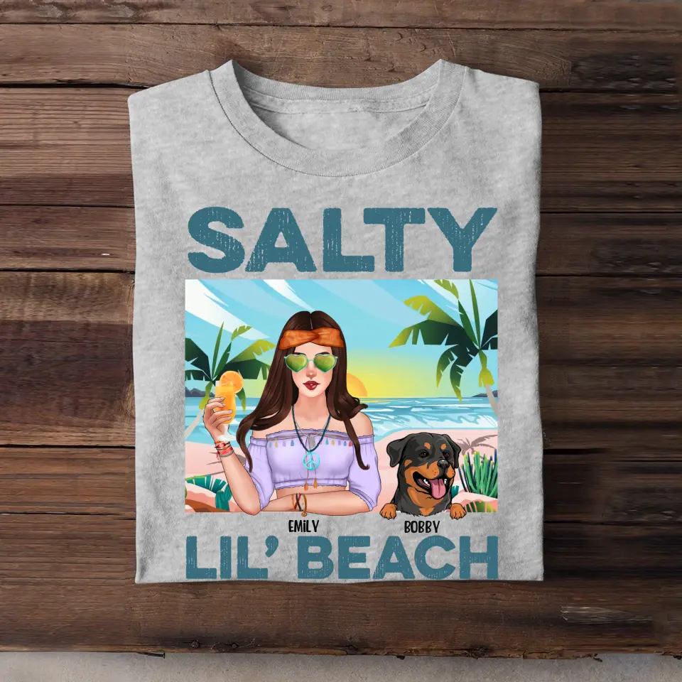 Personalized Salty Lil' Beach Hippie Girl And Dog Tshirt Printed QTDT1905