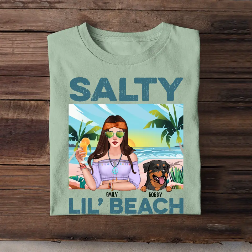 Personalized Salty Lil' Beach Hippie Girl And Dog Tshirt Printed QTDT1905