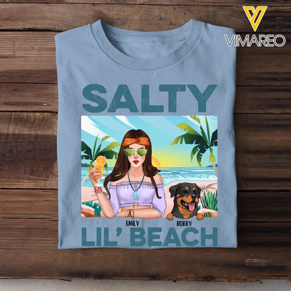 Personalized Salty Lil' Beach Hippie Girl And Dog Tshirt Printed QTDT1905