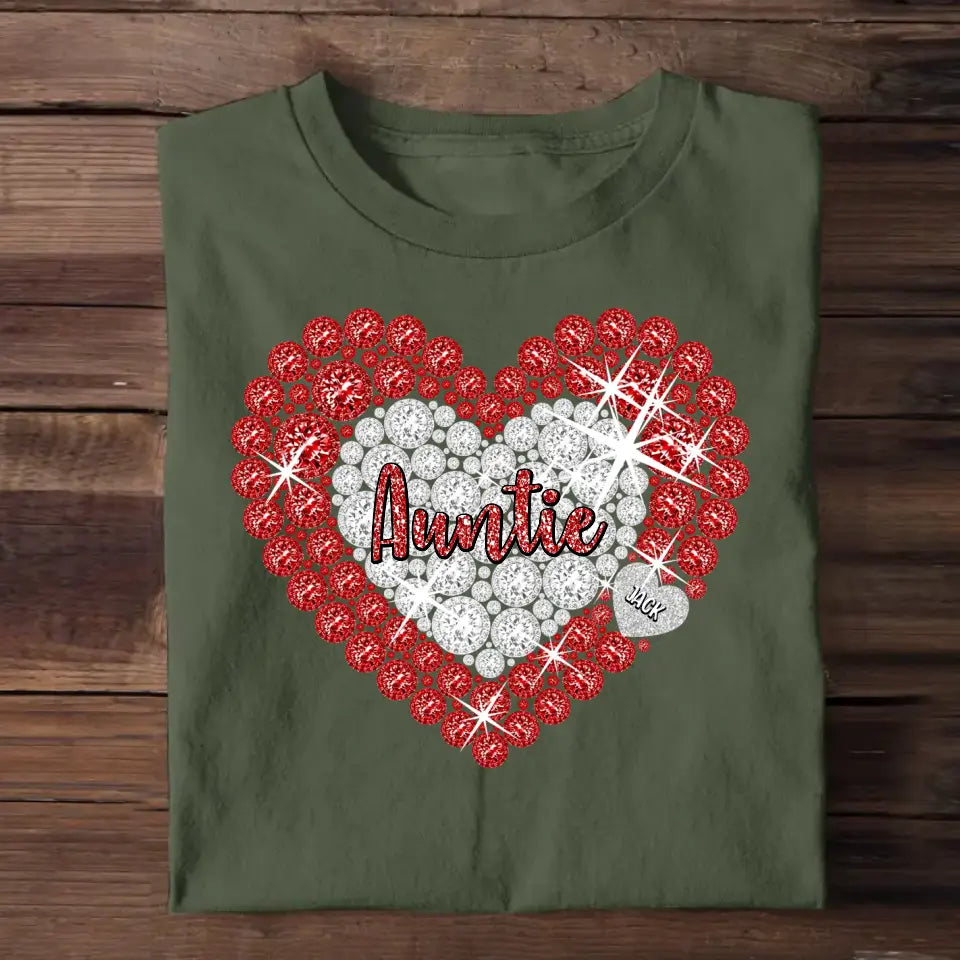 Personalized Auntie Diamond Heart with Kid Name T-shirt Printed 23MAY-DT18