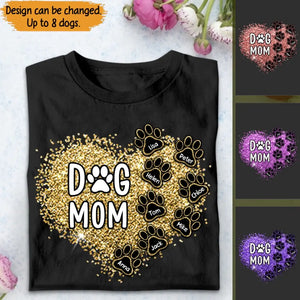 Personalized Dog Mom Heart Paws with Dog Names Dog Lovers Gift Tshirt Printed MTHTB1905