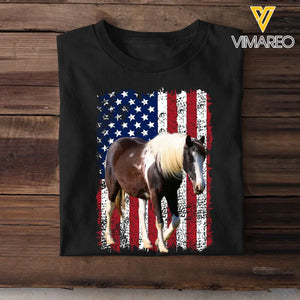 Personalized Upload Your Horse Photo US Flag Tshirt Printed 23MAY-PTN04