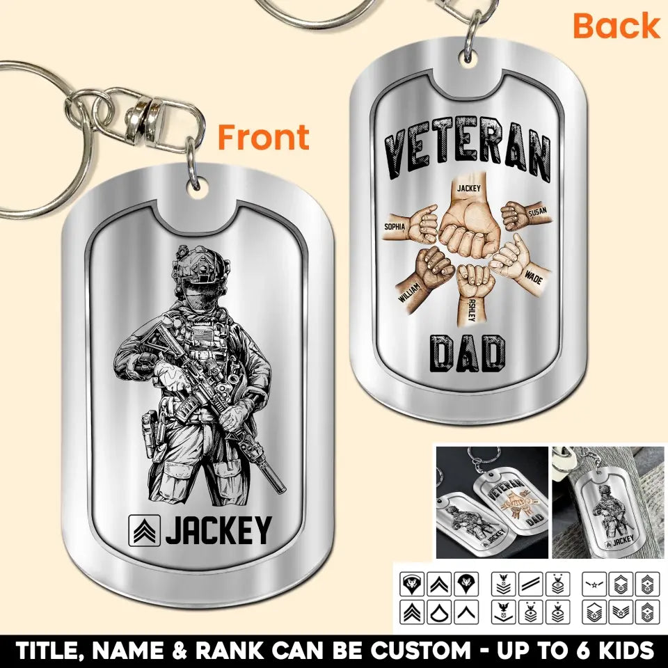 Personalized US Veteran/Soldier Rank Camo Dad Hand Kid Name Keychain Printed 23MAY-HQ22