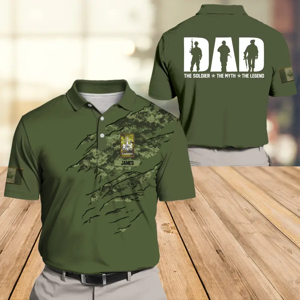 Personalized Canadian Veteran Solider Camo For Dad Polo Shirts 3D Printed QTHQ2405