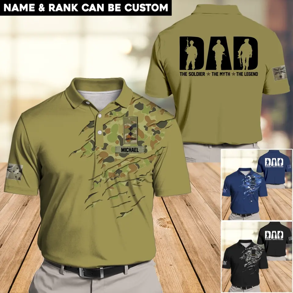 Personalized Australian Veteran Solider Camo For Dad Polo Shirts 3D Printed QTHQ2405
