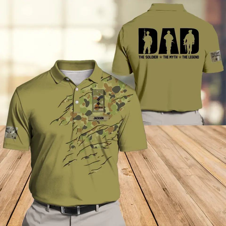 Personalized Australian Veteran Solider Camo For Dad Polo Shirts 3D Printed QTHQ2405