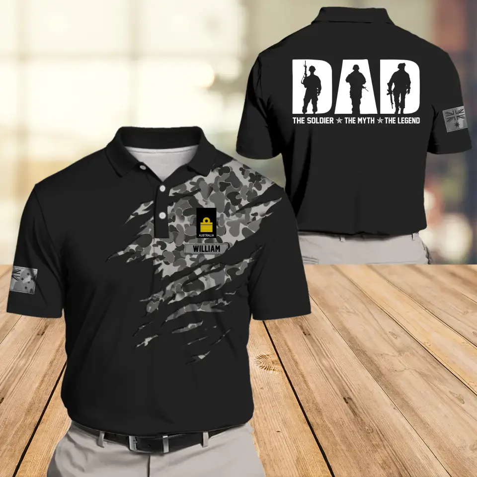 Personalized Australian Veteran Solider Camo For Dad Polo Shirts 3D Printed QTHQ2405