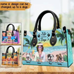 Personalized Life Is Better With Dogs Hippie Girl Beach Leather Bag Printed PNBQT2305