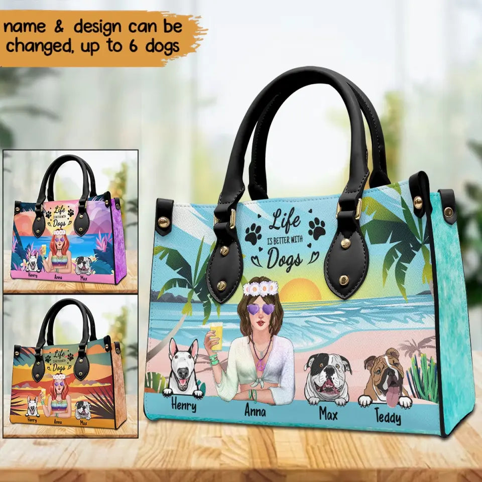 Personalized Life Is Better With Dogs Hippie Girl Beach Leather Bag Printed PNBQT2305