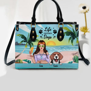 Personalized Life Is Better With Dogs Hippie Girl Beach Leather Bag Printed PNBQT2305