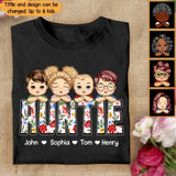 Personalized Mama Auntie with Kids Names T-shirt Printed QTPN2405