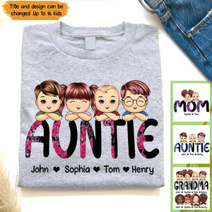 Personalized Auntie with Kids Names T-shirt Printed 23MAY-PN24