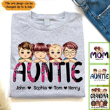 Personalized Auntie with Kids Names T-shirt Printed 23MAY-PN24