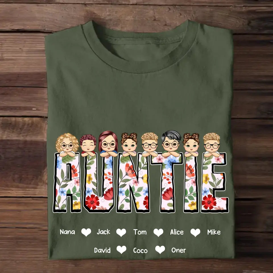 Personalized Mama Auntie with Kids Names T-shirt Printed QTPN2405