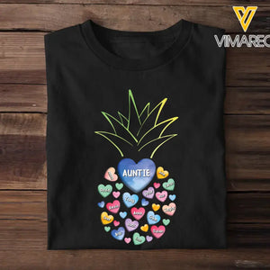 Personalized Pineapple Auntie Hearts with Kids Names T-shirt Printed 23MAY-BQT24