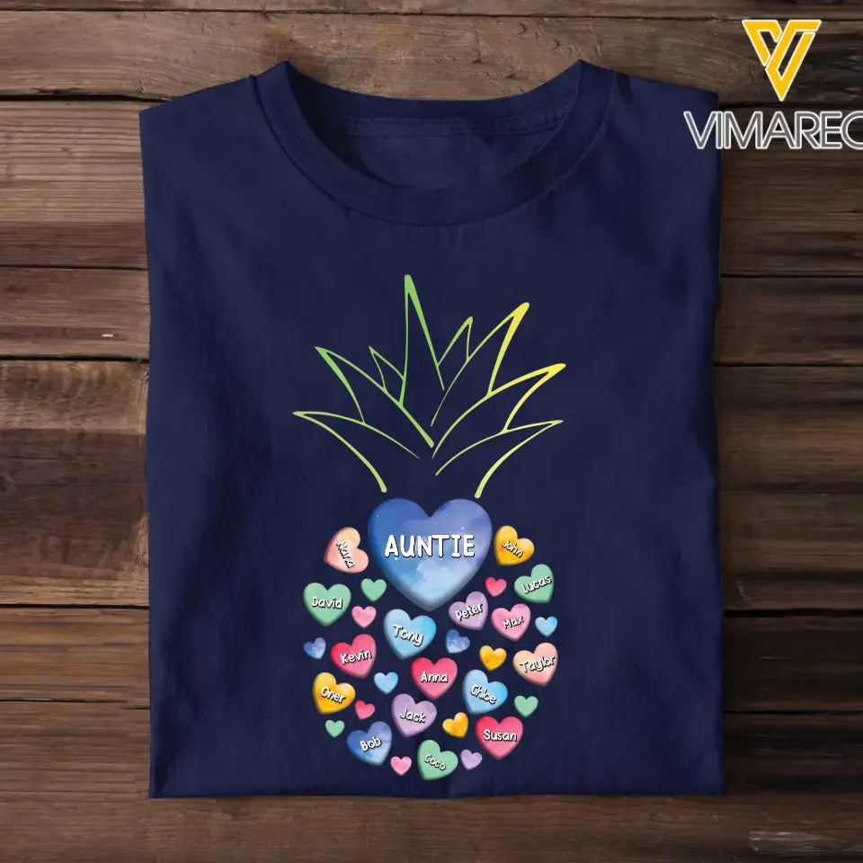 Personalized Pineapple Auntie Hearts with Kids Names T-shirt Printed 23MAY-BQT24