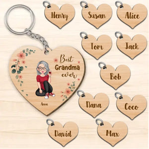 Personalized Best Grandma Ever Kid Name Tag Wood Keychain Printed PNPN2405