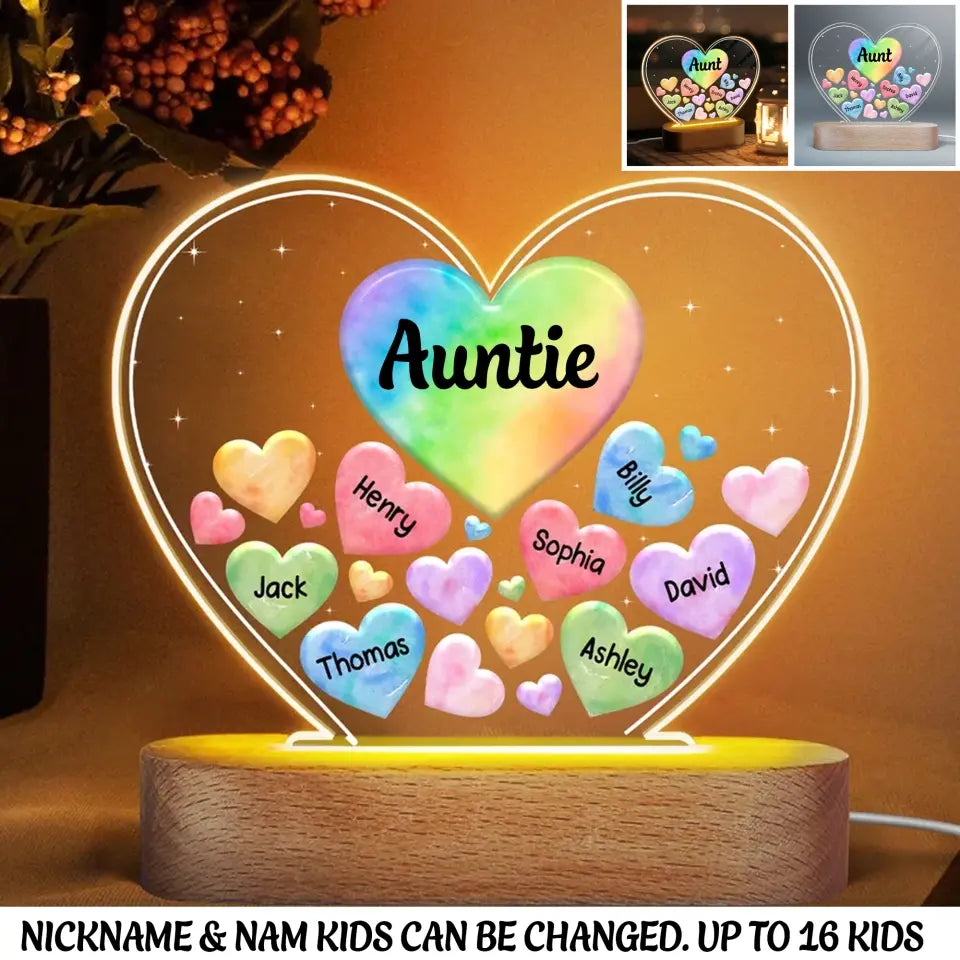Personalized Auntie Hearts with Kids Names Led Lamp Printed 23MAY-DT25