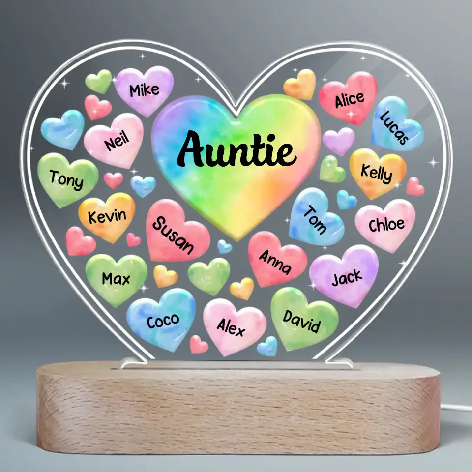 Personalized Auntie Hearts with Kids Names Led Lamp Printed 23MAY-DT25