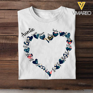 Personalized Auntie Mom Grandma Summer Heart Custom Name Kids Tshirt