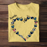 Personalized Auntie Mom Grandma Summer Heart Custom Name Kids Tshirt