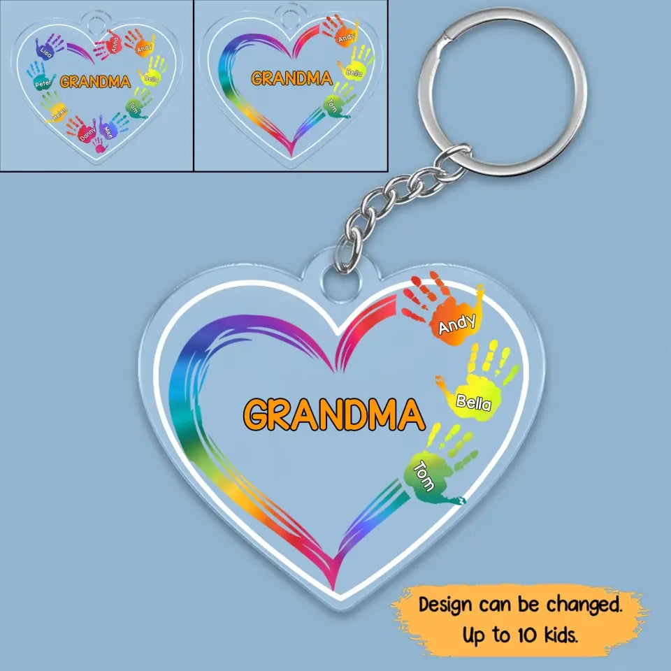 Personalized Grandma Heart Hands with Kids Names Acrylic Keychain Gift Printed 23MAY-TB27
