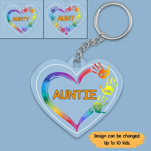 Personalized Auntie Heart Hands with Kids Names Acrylic Keychain Gift Printed 23JUN-TB02