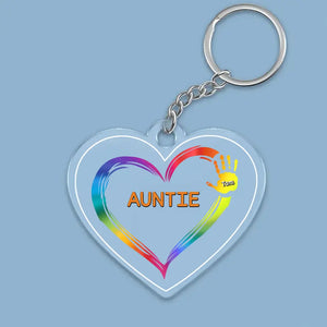 Personalized Auntie Heart Hands with Kids Names Acrylic Keychain Gift Printed 23JUN-TB02